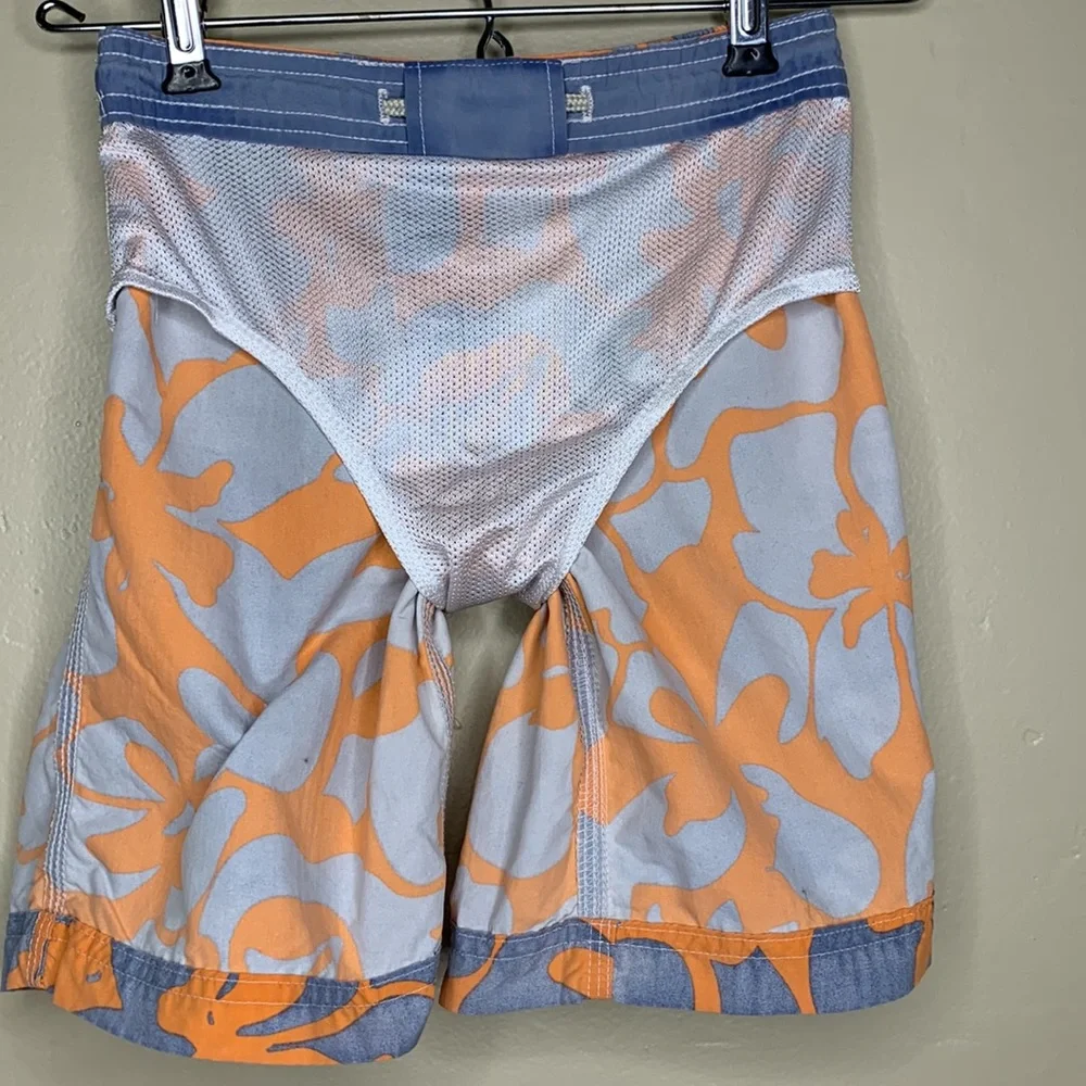 LANDS END Kids Swim Trunks Orange Gray Swimsuit Shorts Medium (5-6)